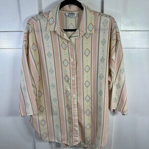 Kiks Vintage Southwest Geometric Print Button Up Shirt Top Women's 36